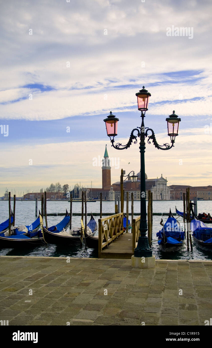 Gondolas in front of Saint Marc's Square - Venice, Italy Stock Photo