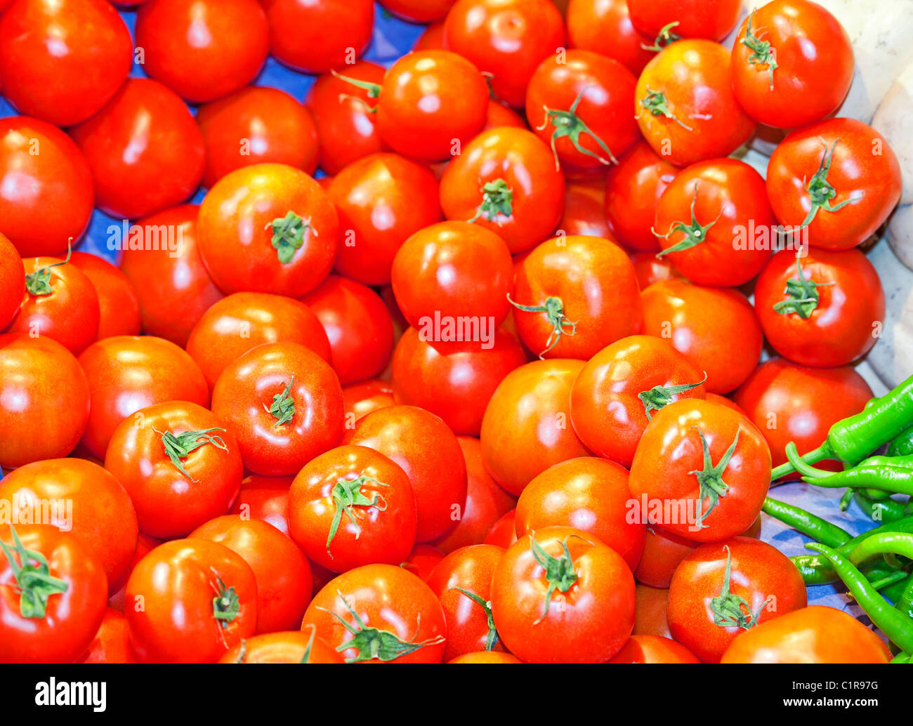 Box of tomatoes for sale at a local market stall Stock Photo Alamy