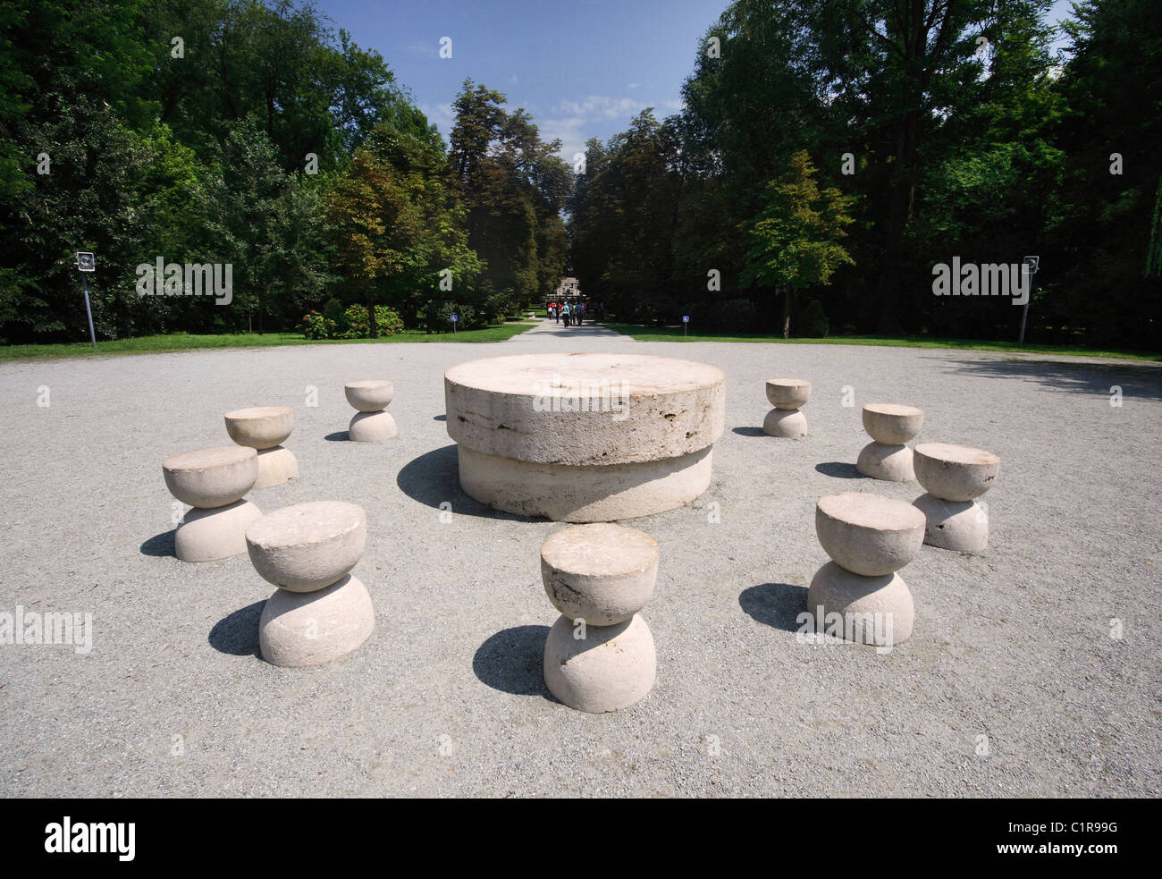 The Table of Silence - part of the The Sculptural Ensemble of Constantin Brâncuşi at Târgu Jiu, Romania Stock Photo