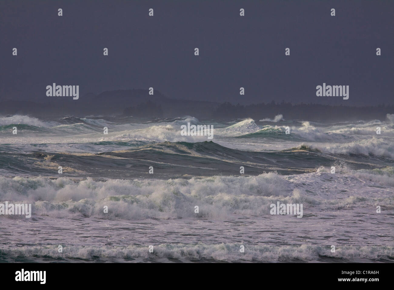 Large swells and turbulent, dangerous waves, Pacific Rim National Park, Vancouver Island, British Columbia Stock Photo