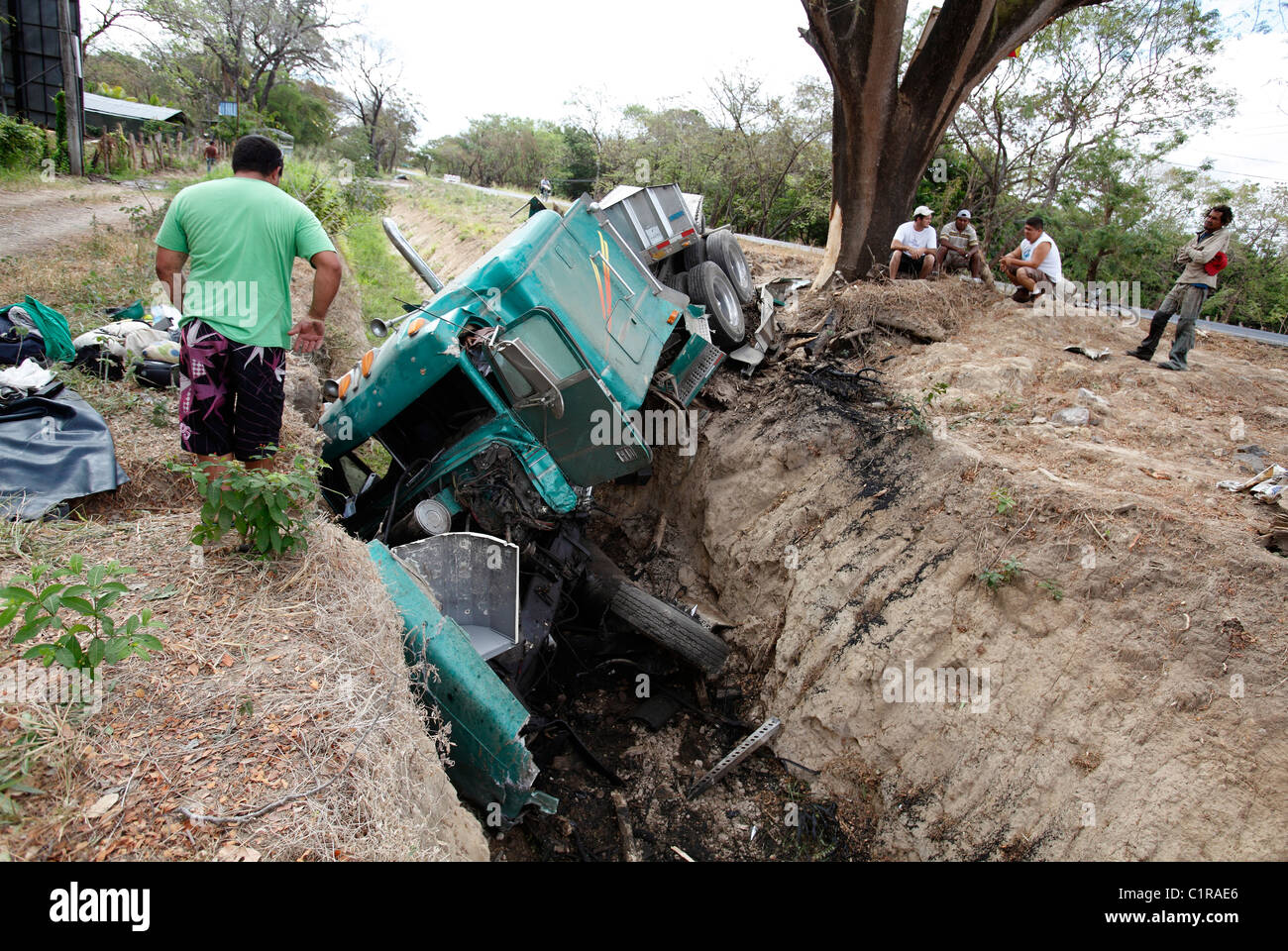 Truck crash on the Inter American Highway, Guanacaste, Costa Rica Stock Photo