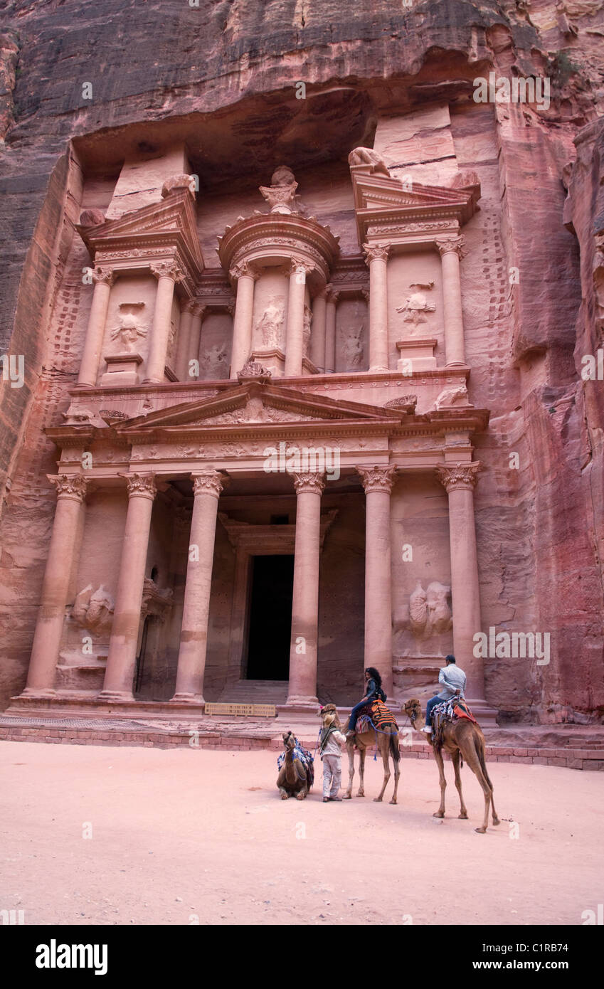 camels at the Treasury in Petra, the UNESCO World Heritage Site in Jordan Stock Photo