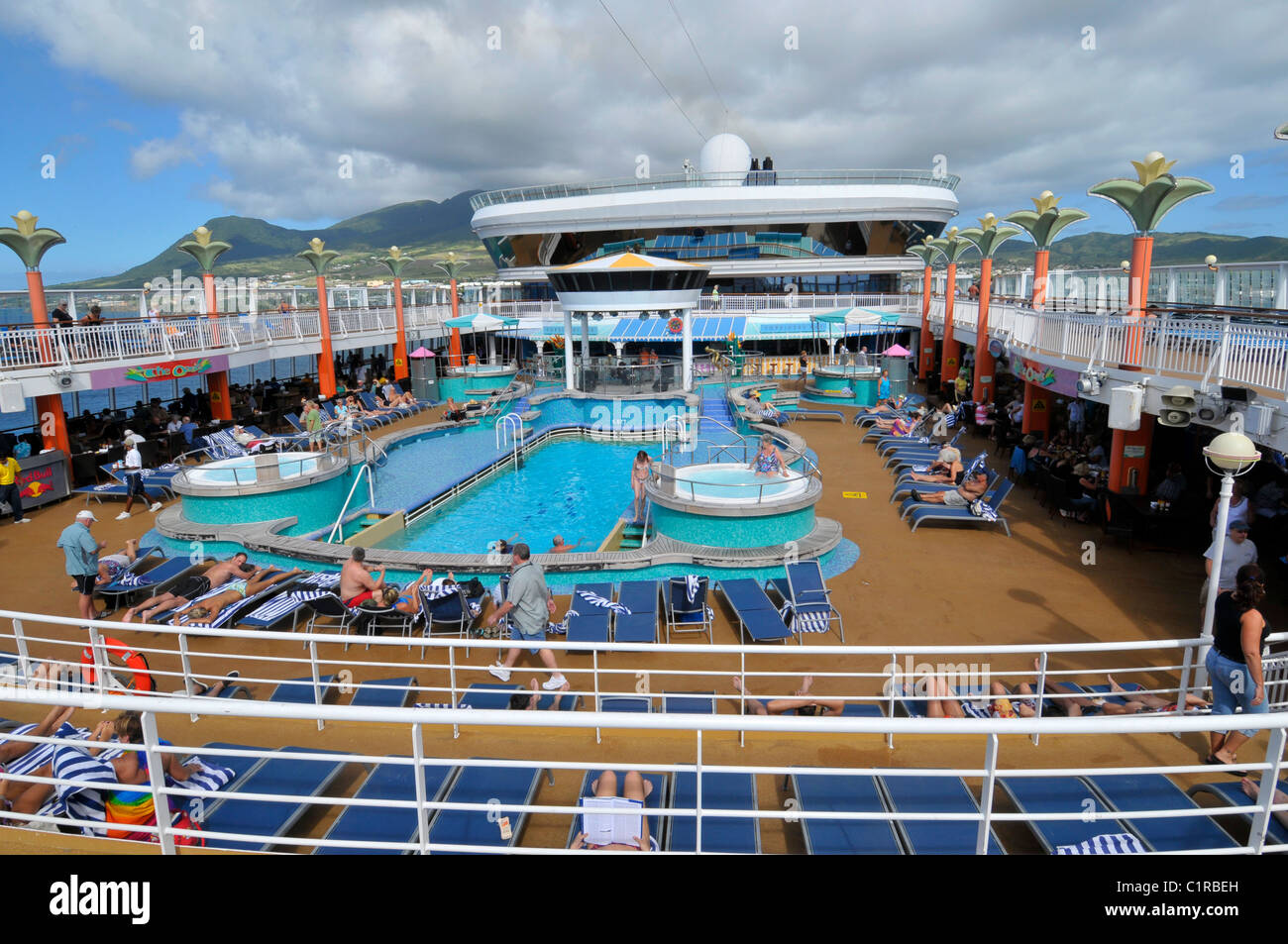 Norwegian Dawn NCL Caribbean Cruise Swimming Pool Area Stock Photo