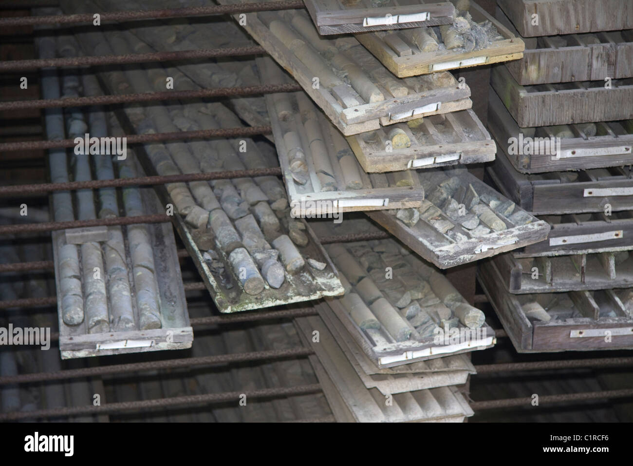 Abandoned trays of core samples Stock Photo