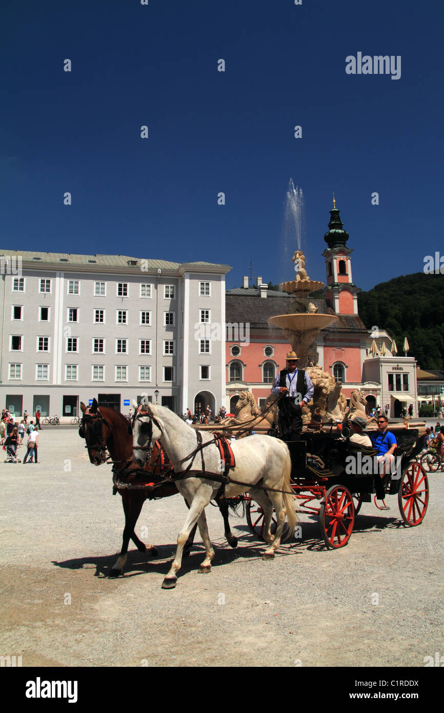 Fiaker at the Residenz Platz in Salzburg Austria Stock Photo