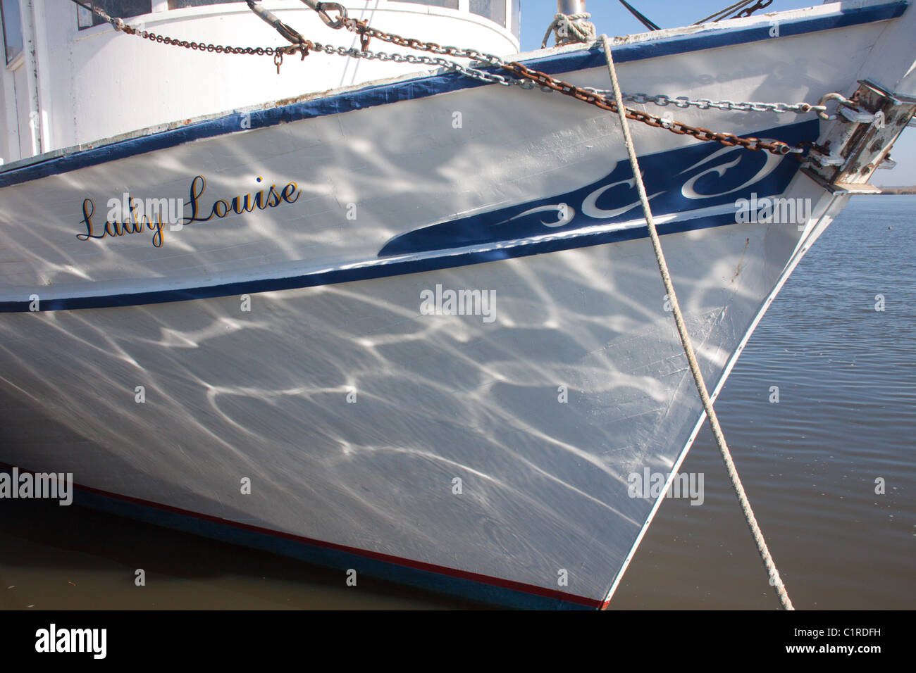 Bow of a commercial fishing boat in Apalachicola, Florida Stock Photo