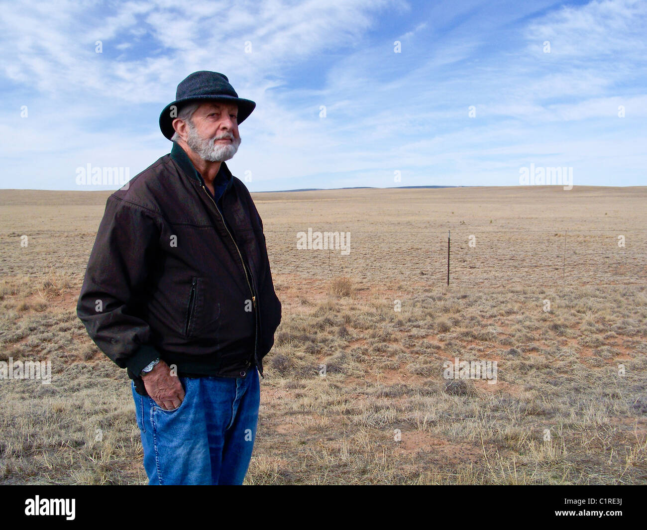 Claunch An old man in Claunch, New Mexico enjoys the peace and solitude, in ...