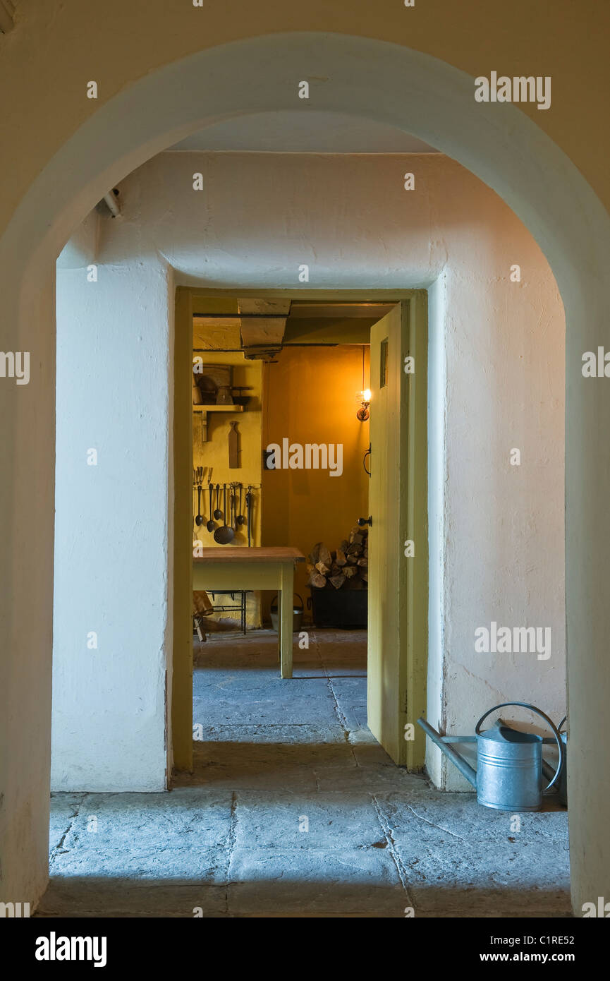 A view into the gaslit basement kitchen at the Judge's Lodging, Presteigne, Powys, an award winning museum of Victorian life Stock Photo