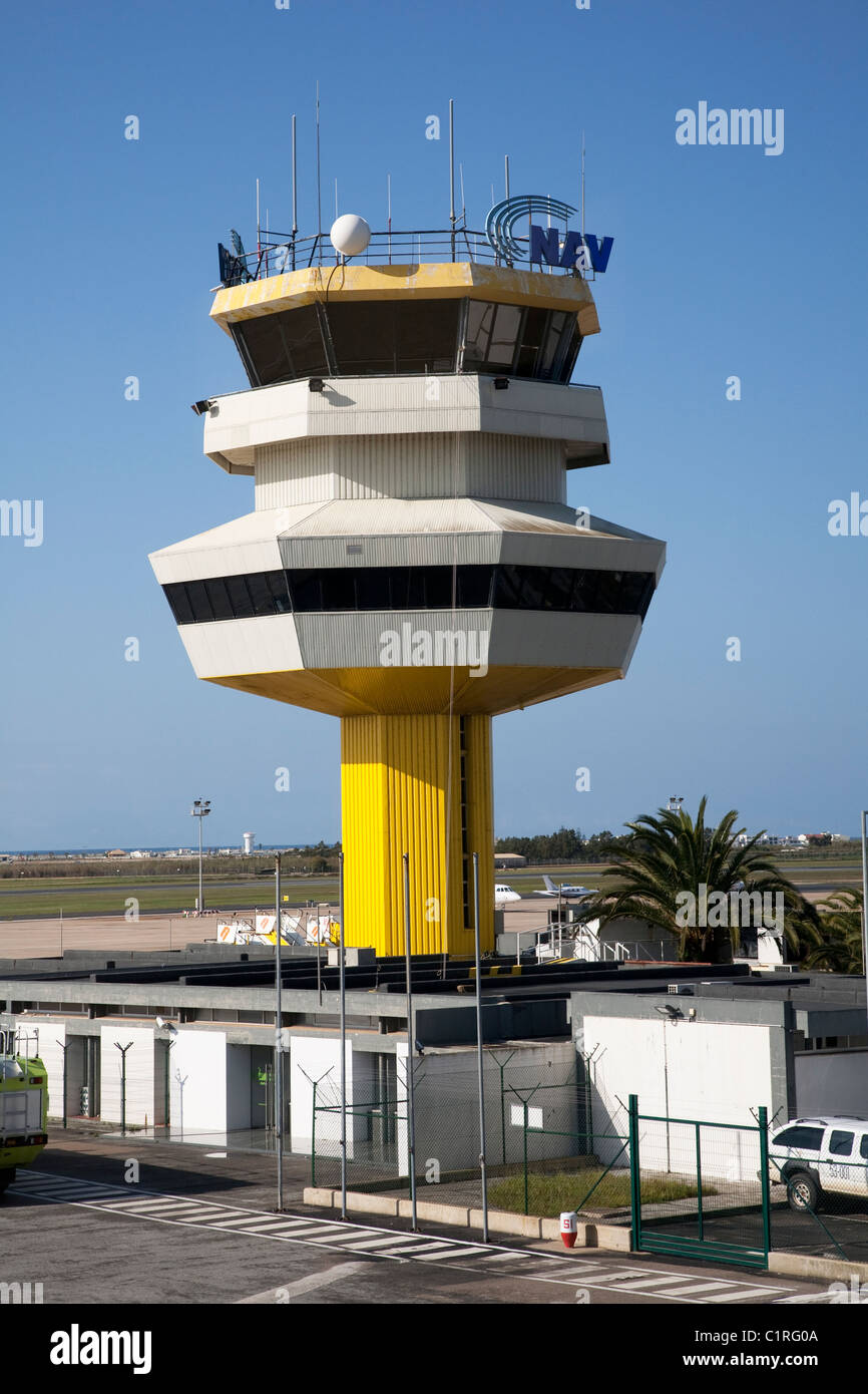 Faro airport control tower Stock Photo