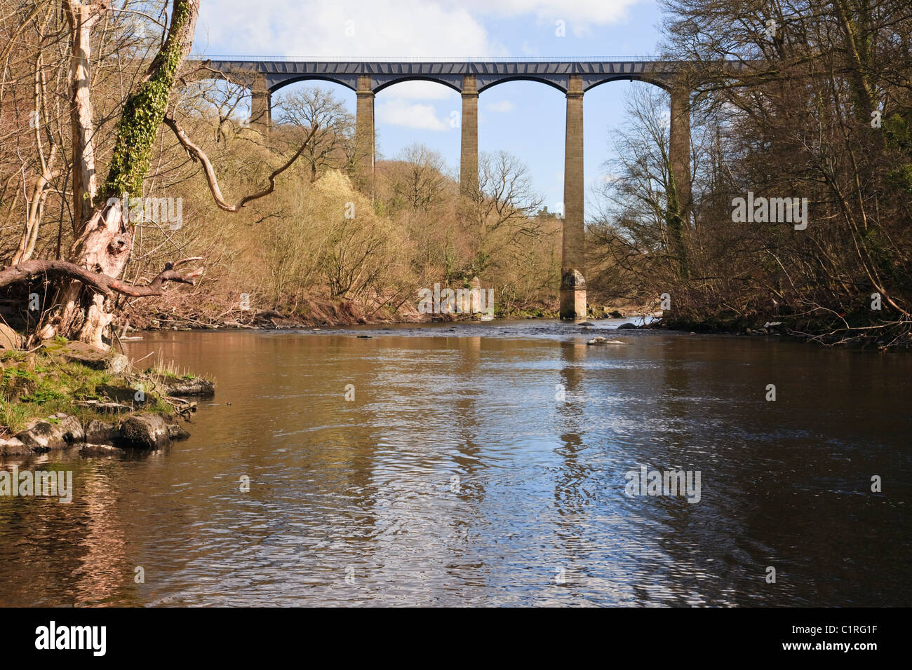 Trevor, Wrexham, North Wales, UK. Pontcysyllte Aqueduct carrying the Llangollen Canal across the River Dee valley. Stock Photo
