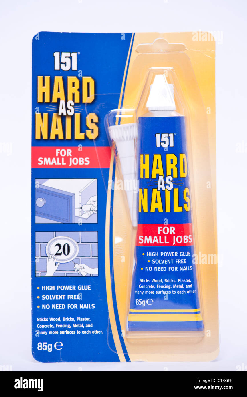 A tube of 151 Hard As Nails high power glue on a white background Stock Photo