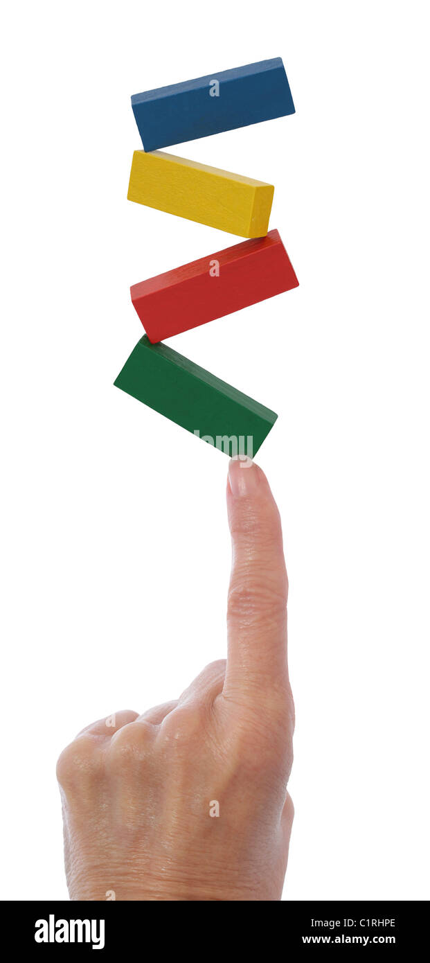 Hand Balancing Blocks on Finger Stock Photo