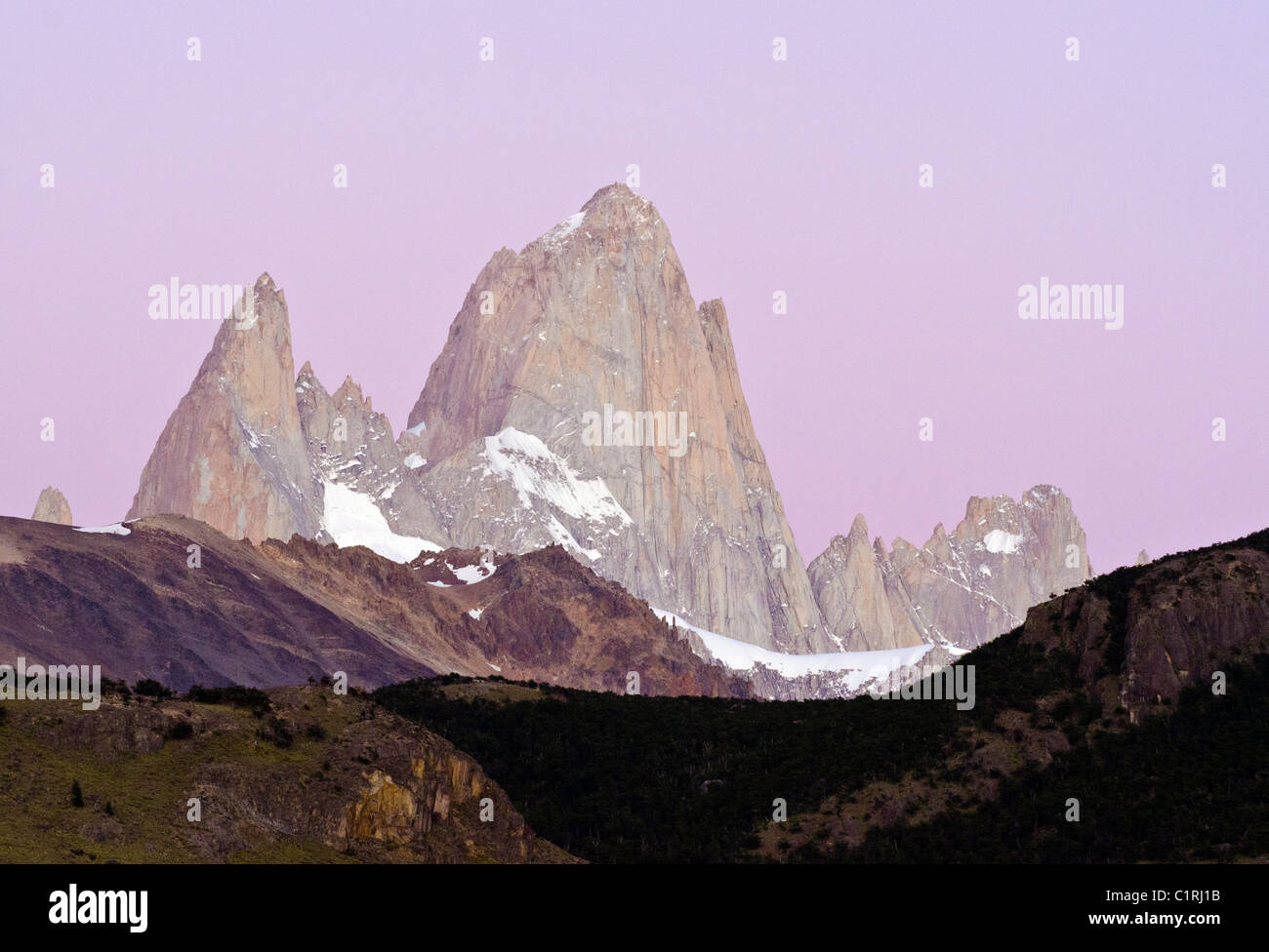 Fitz Roy mountain at dawn, Los Glaciares National Park, Patagonia, Argentina Stock Photo