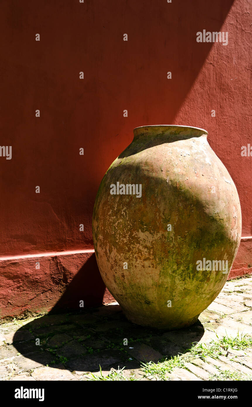 Vase by the wall at La Bamba ranch near San Antonio de Areco, Province of Buenos Aires, Argentina Stock Photo