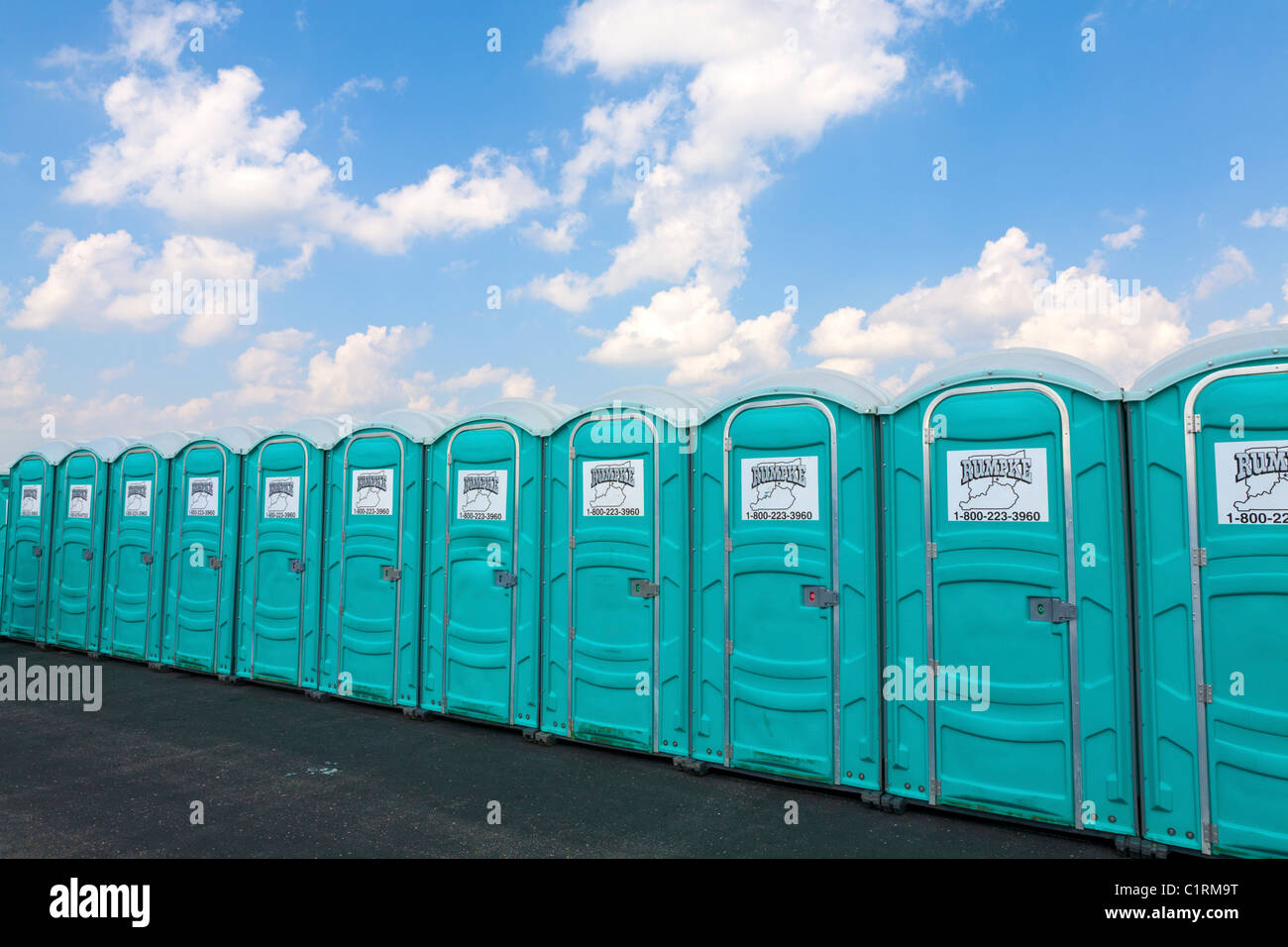Row of port-a-potties Stock Photo