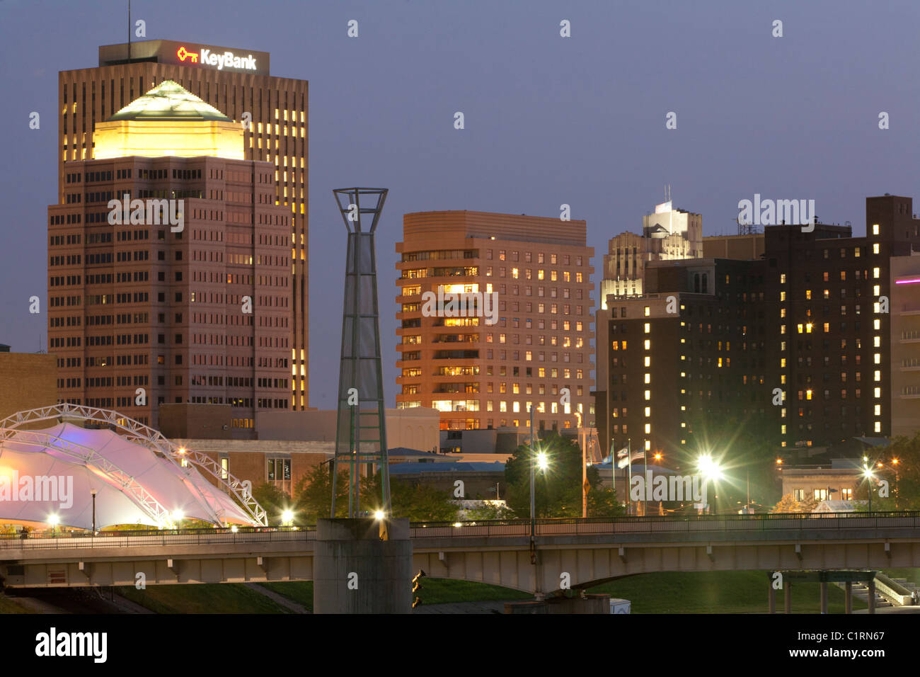 Photo of downtown Dayton,Ohio in July from Riverview Park Stock Photo