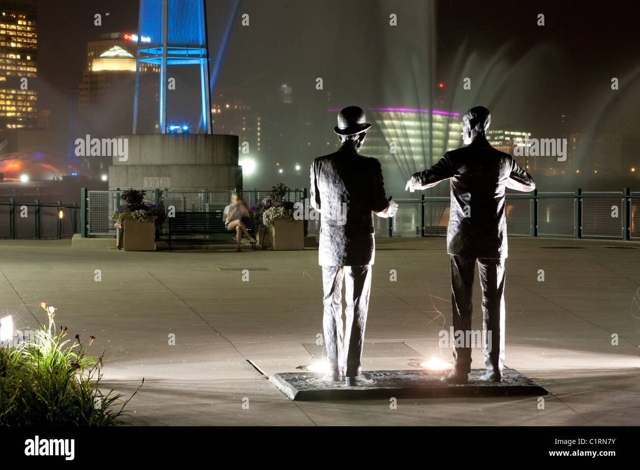 Statue of Orville and Wilber Wright at Riverscape Metro Park in Dayton, Ohio. Stock Photo