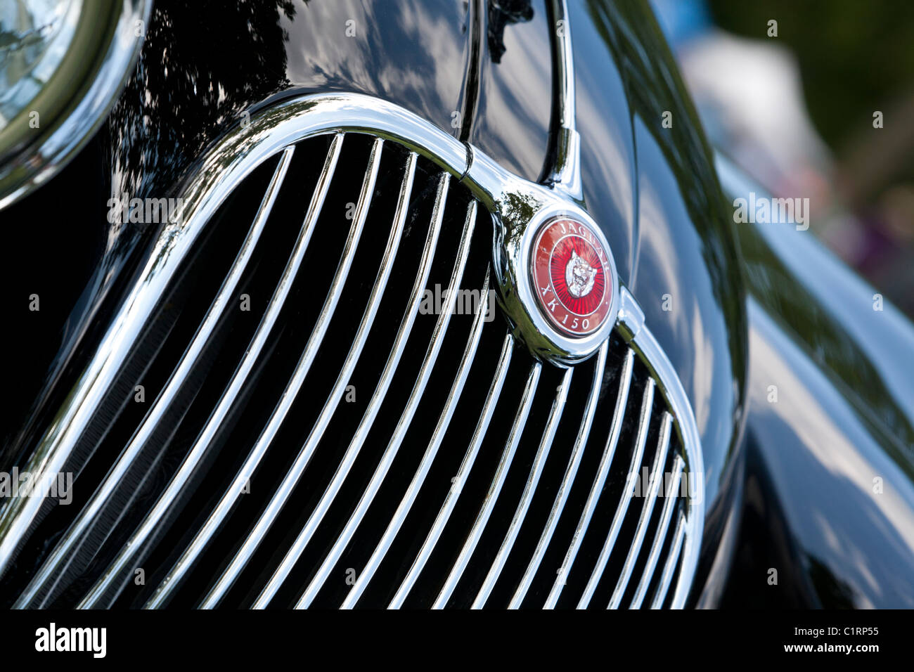 Front grill of a Jaguar automobile. Stock Photo