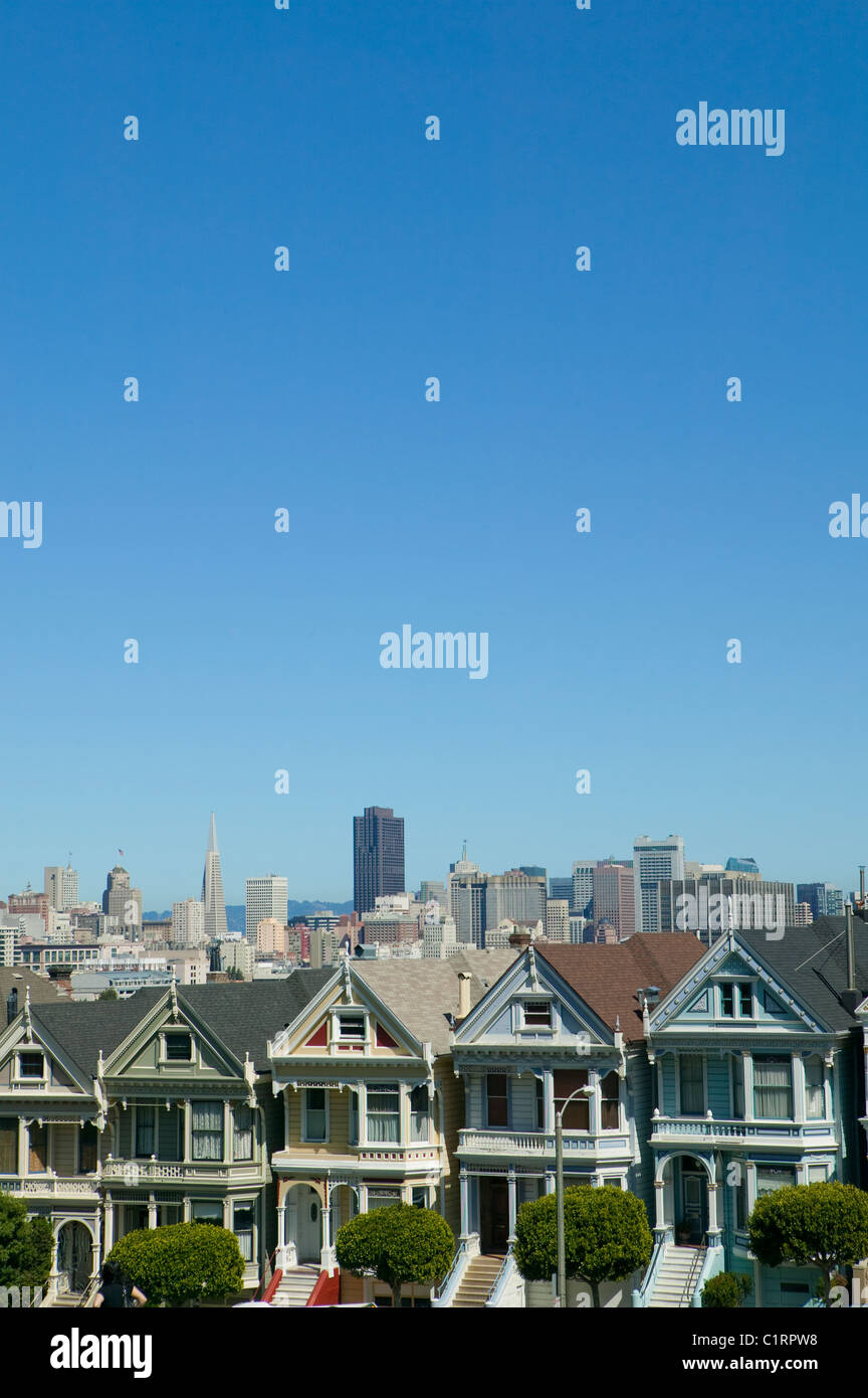 San Francisco's Skyline and Painted Ladies Stock Photo