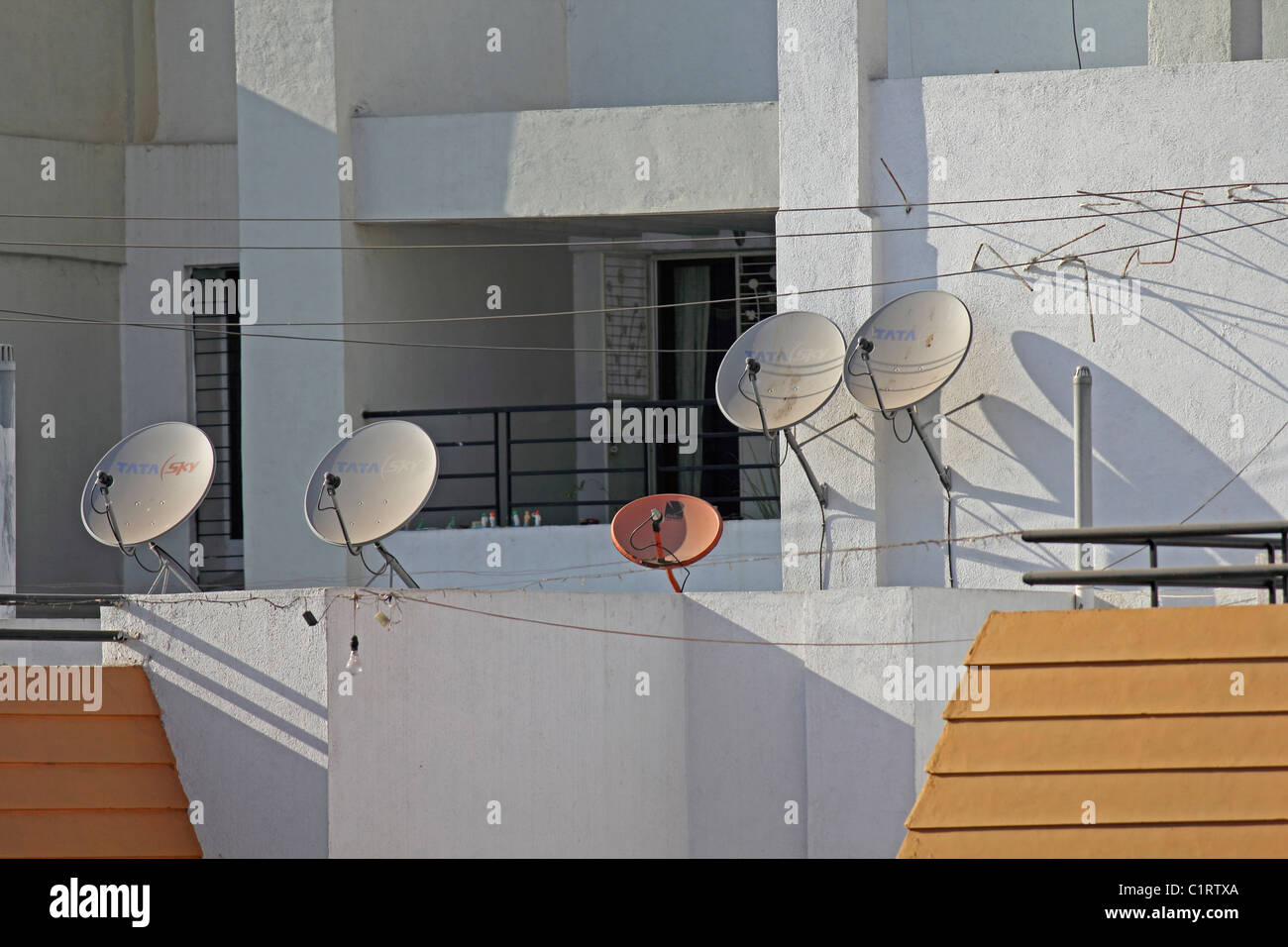 Dish antenna of a television set, India Stock Photo Alamy