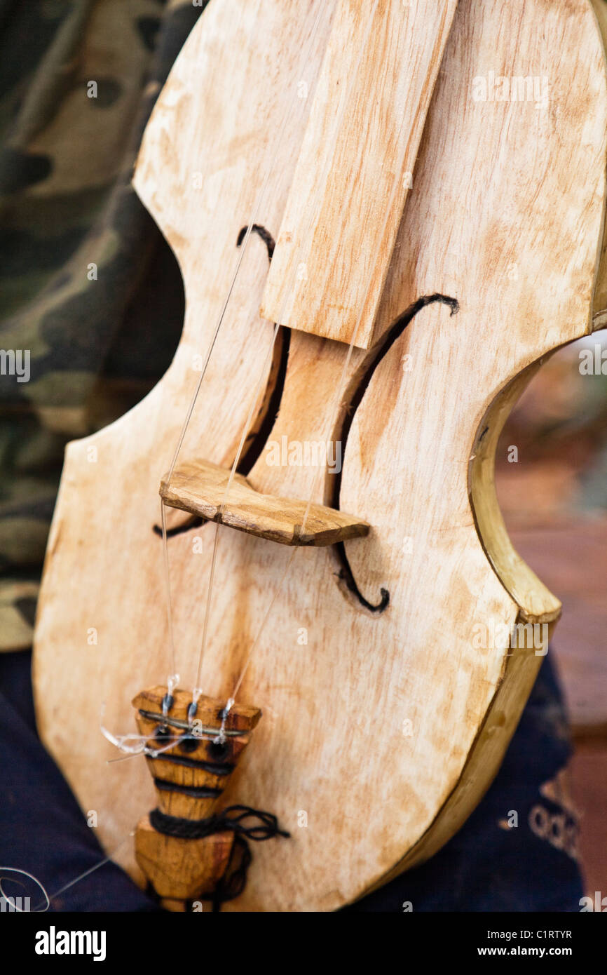 Hand-made Guarani 3-string violin (rabe) in San Ignacio, Misiones, Argentina. Stock Photo