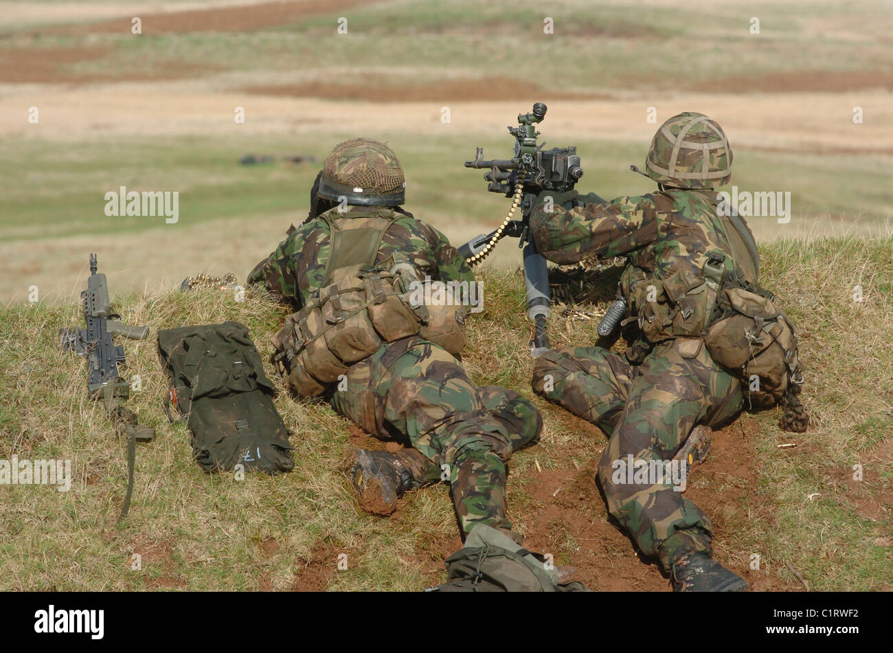 British Army soldiers participate in sustained fire training. Stock Photo