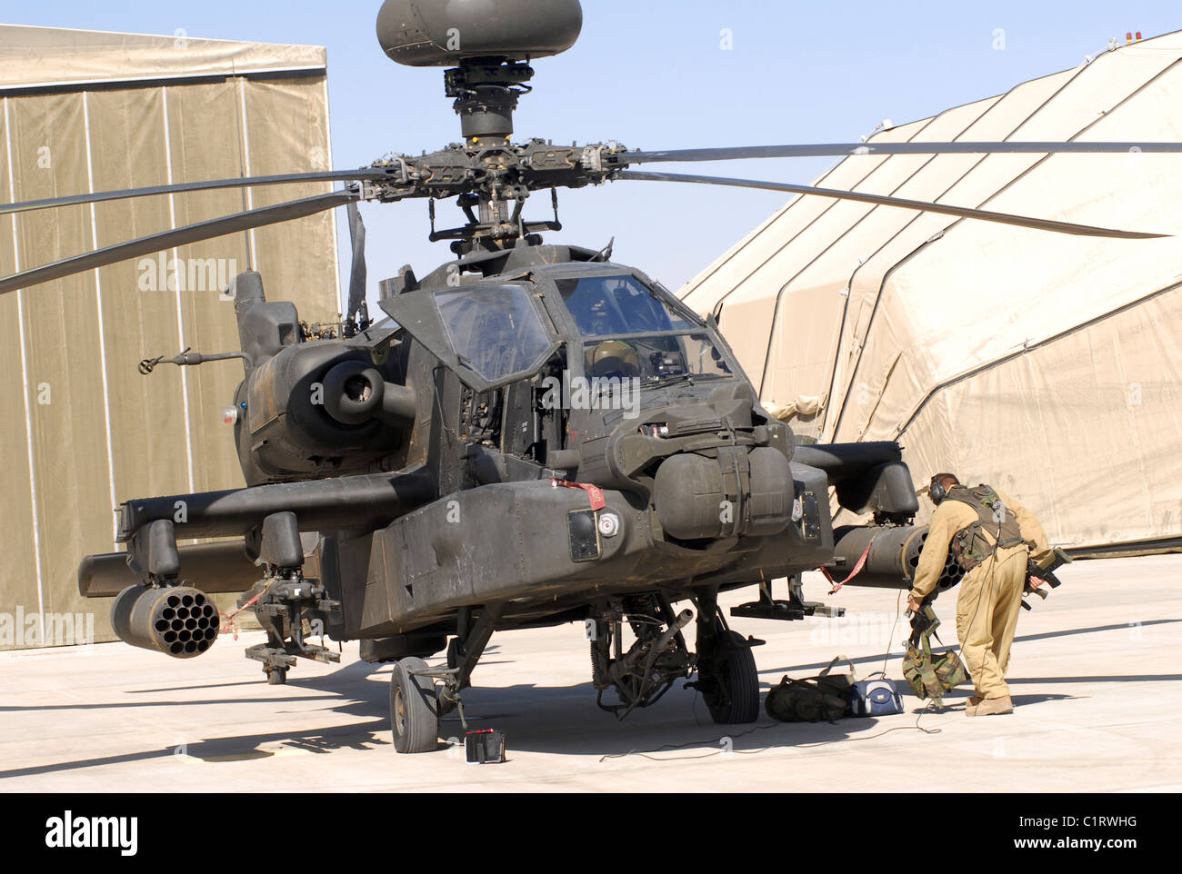 An Apache helicopter at Camp Bastion, Afghanistan. Stock Photo