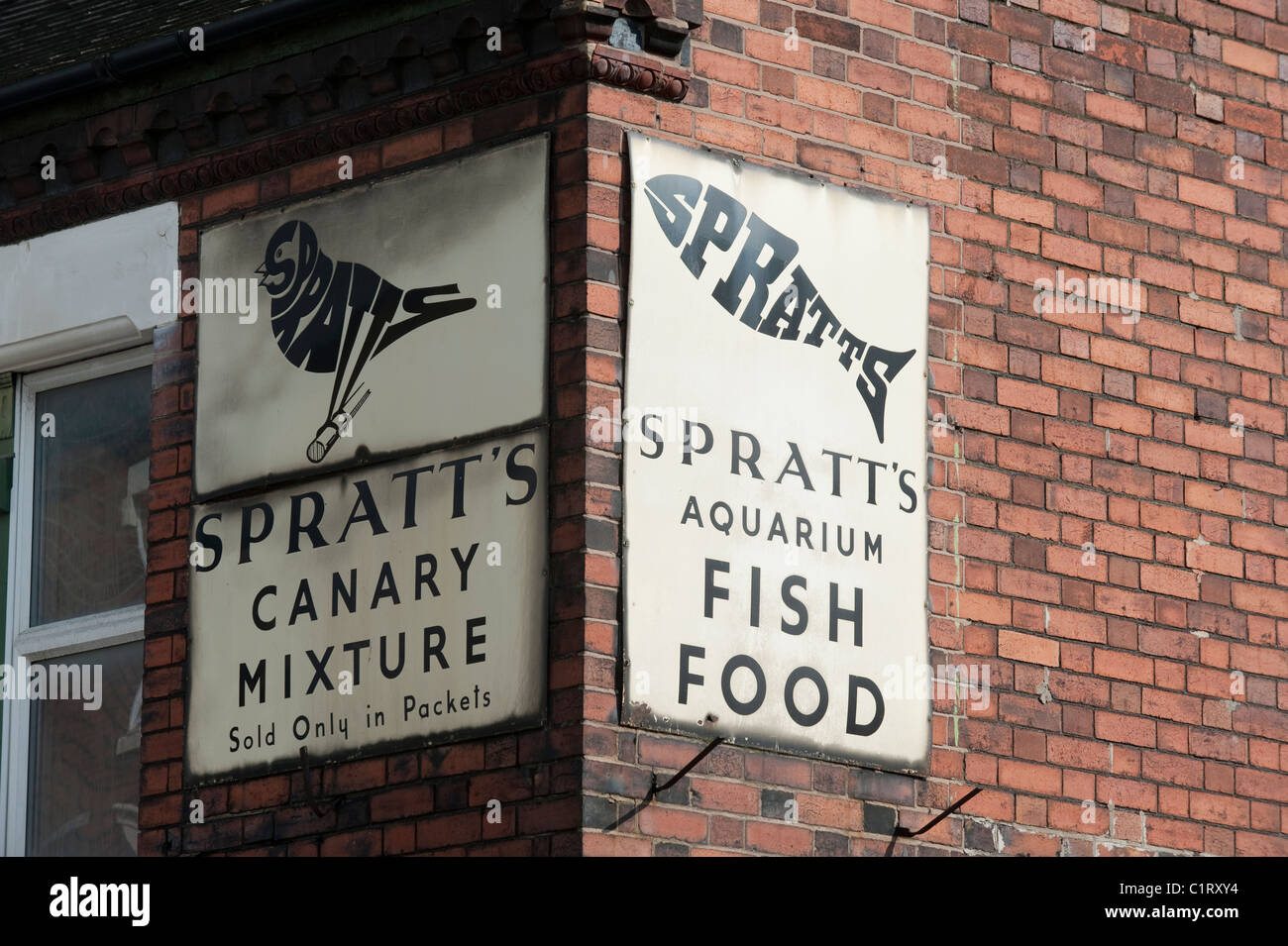 Old Spratt's pet food shop signs in Stoke on Trent,Staffordshire Stock