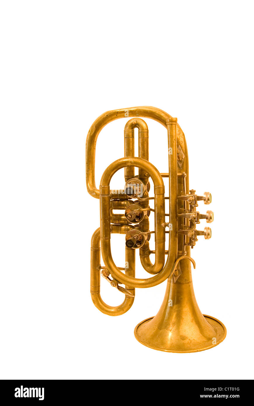 isolated vintage musical wind-instrument on white background Stock ...