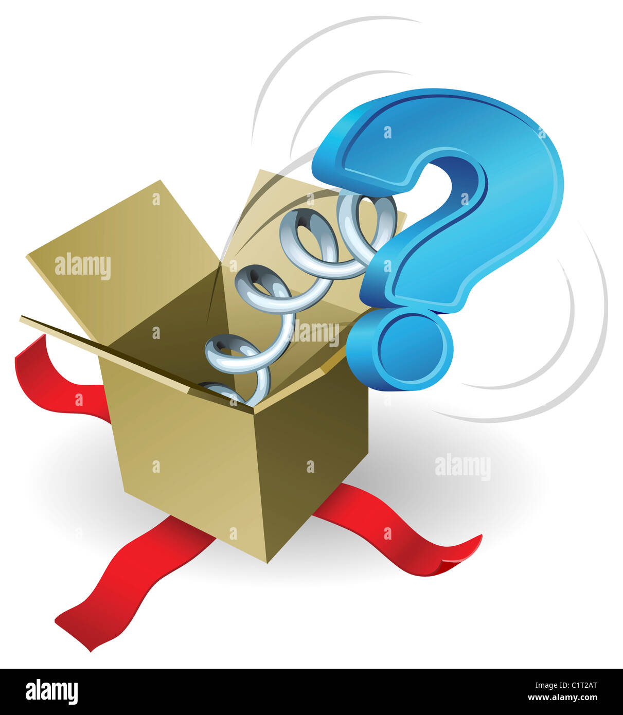 A question mark springing out of a box conceptual illustration. Stock Photo