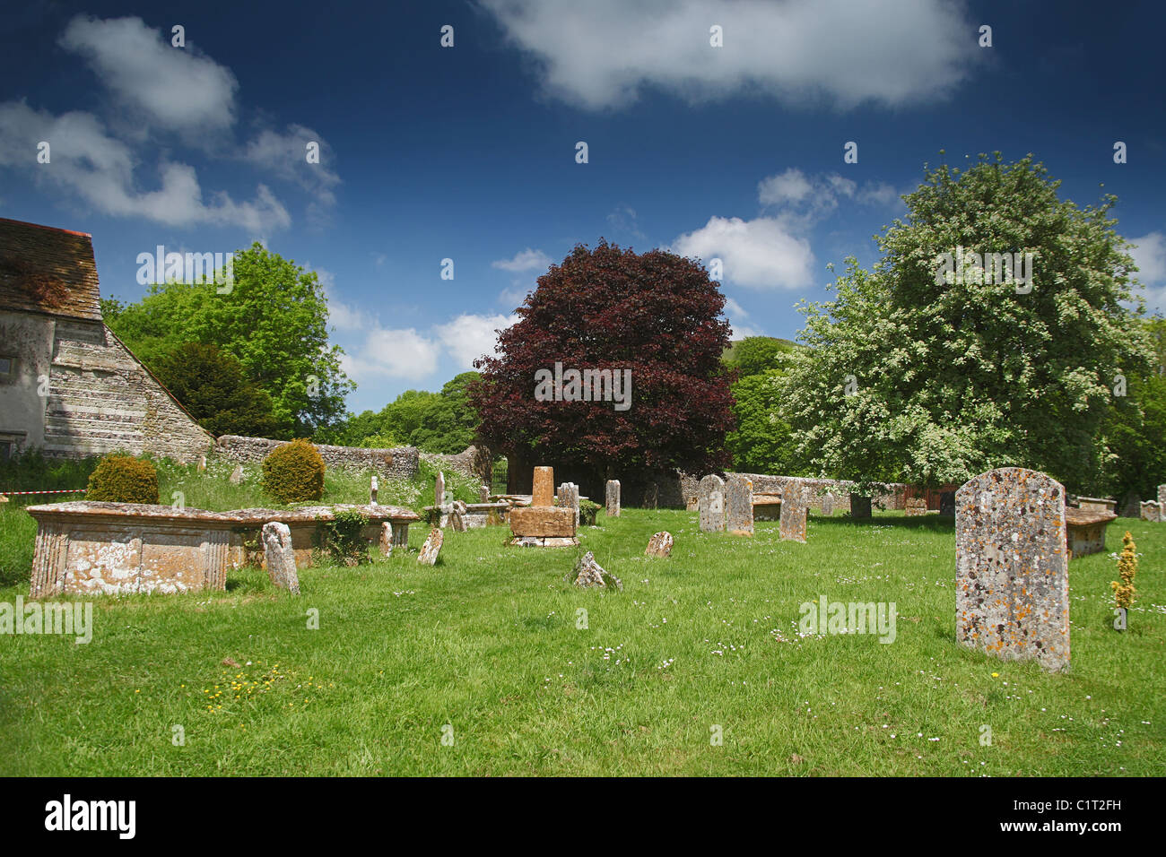 Graveyard of the former Benedictine Abbey in Cerne Abbas, Dorset, England, UK Stock Photo