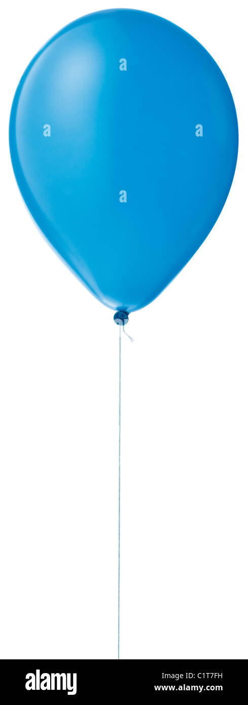 a blue helium balloon on a string isolated with a clipping path Stock Photo