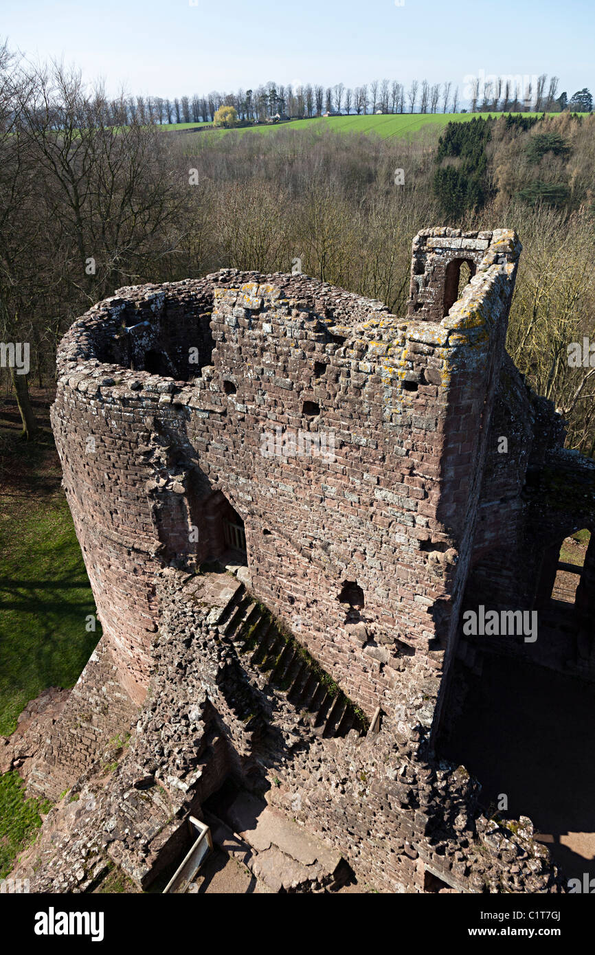 Ruined south-west tower Goodrich Castle Herefordshire England UK Stock Photo