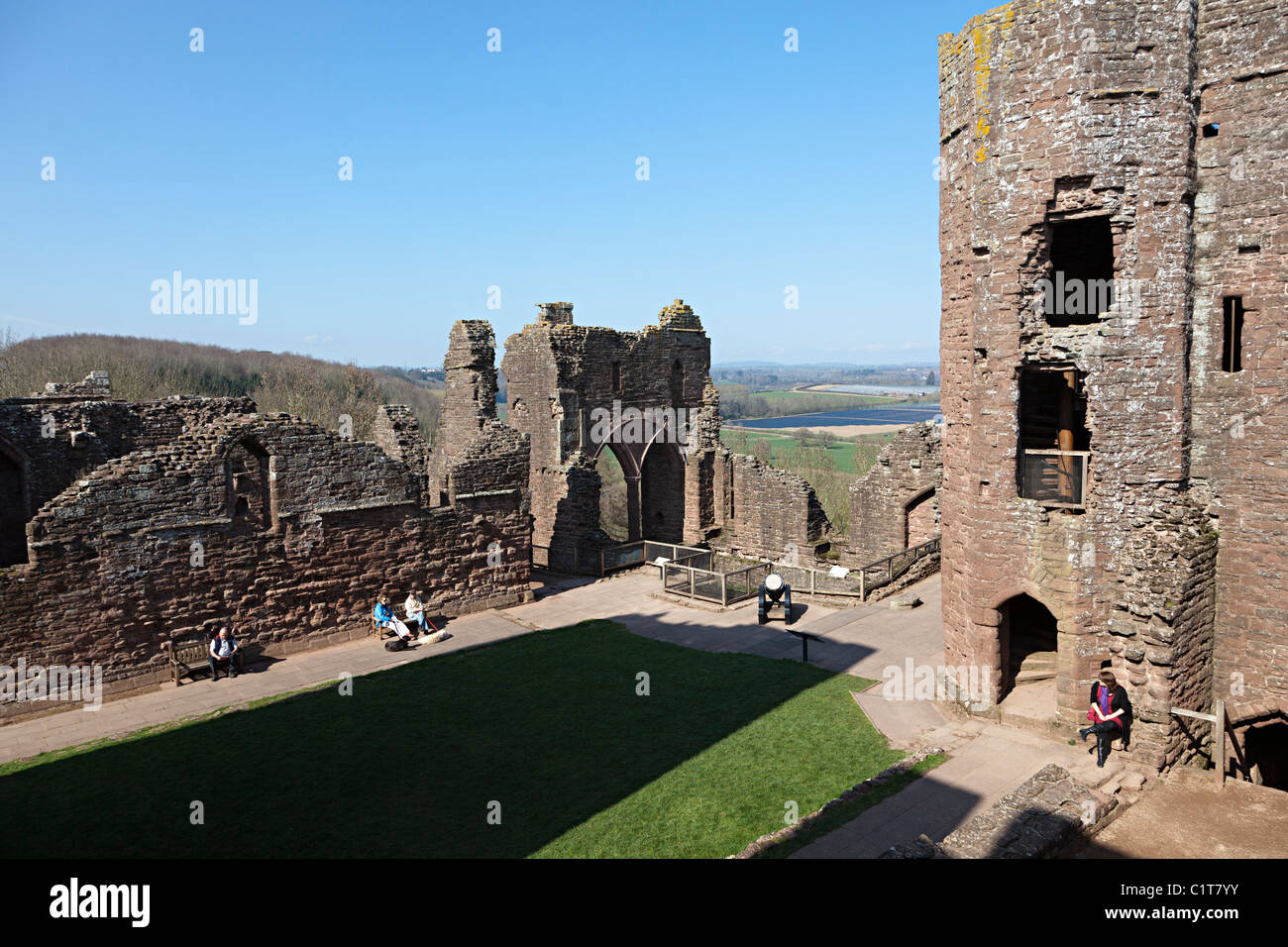 People inside Goodrich Castle Herefordshire England UK Stock Photo