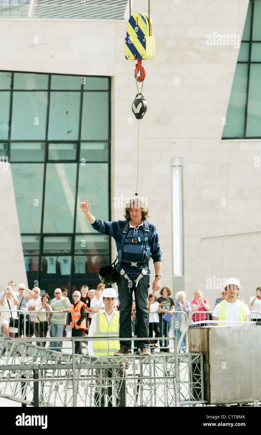 Top Gear presenter James May being filmed walking across the Meccano