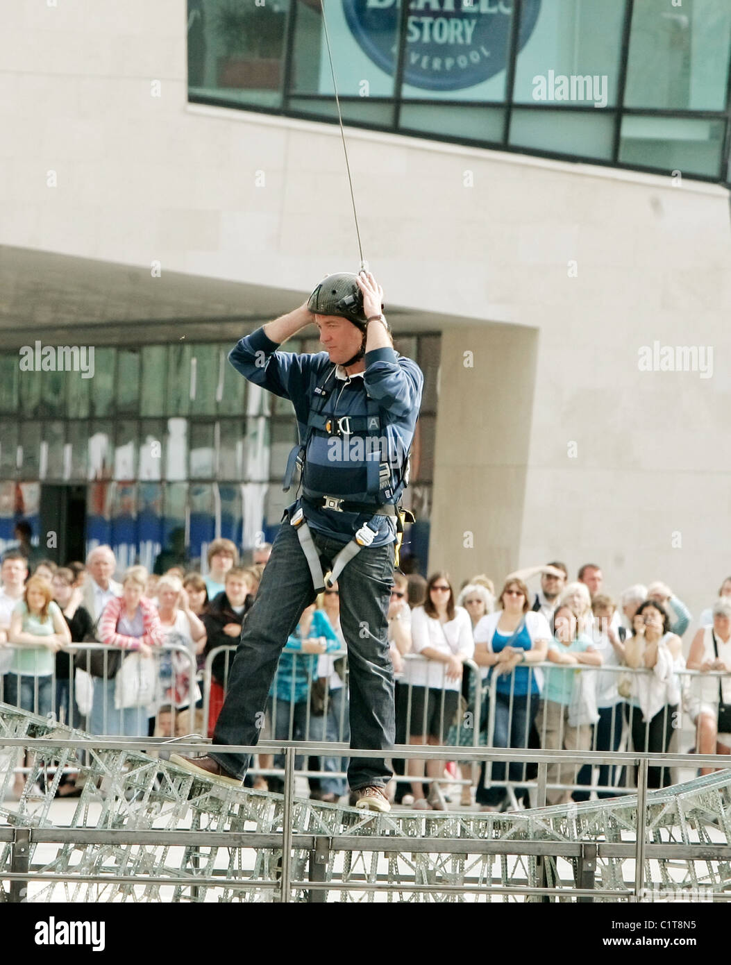 Top Gear presenter James May being filmed walking across the Meccano