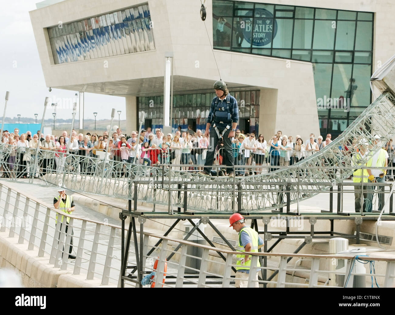 Top Gear presenter James May being filmed walking across the Meccano
