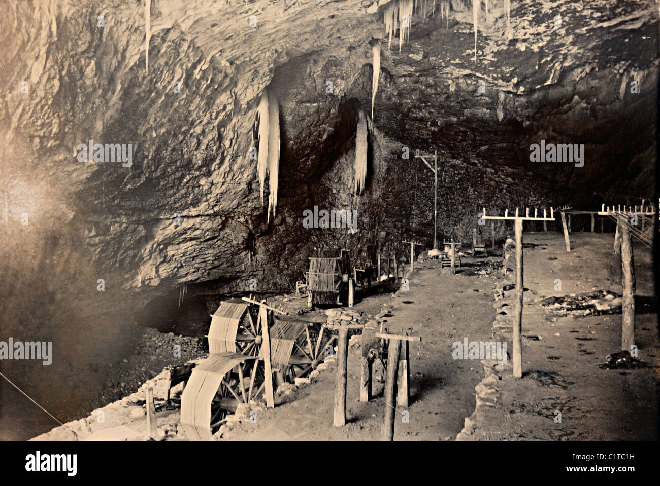 Entrance to Peak Cavern with rope making equipment in 1895 Castleton ...