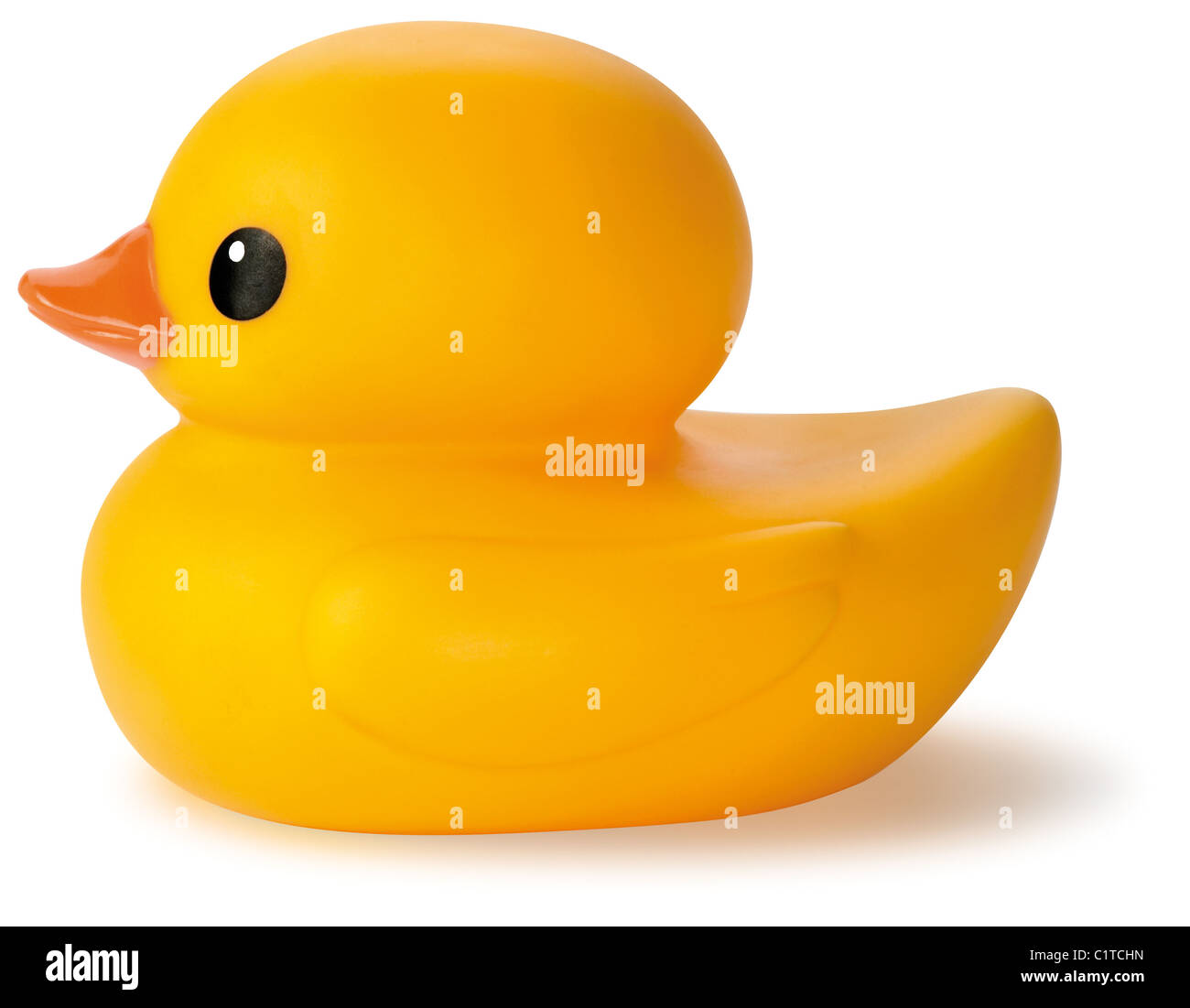 yellow rubber duck childs bath toy isolated on a white background Stock Photo