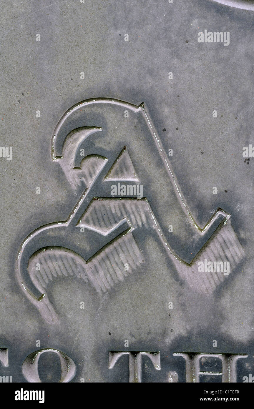 Letter A detail of slate gravestone, Leicestershire, UK Stock Photo