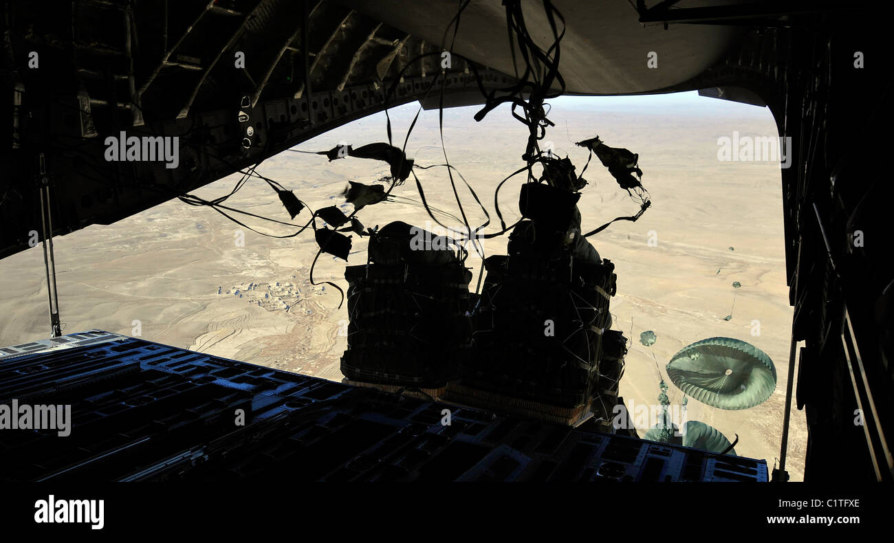 Container Delivery System bundles exit a C17 Globemaster III during an