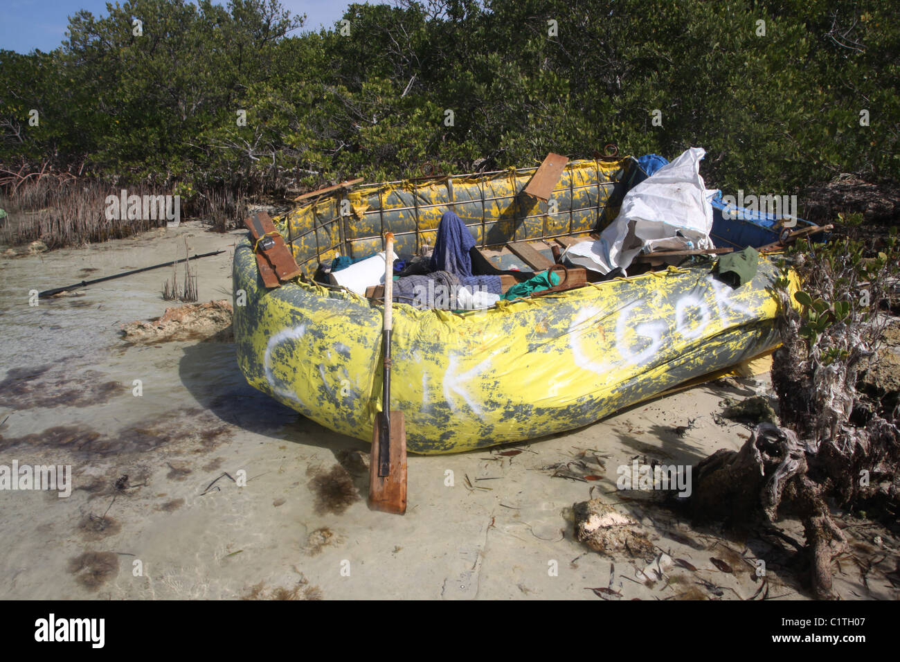 abandoned Cuban immigrant refugee boat Biscayne National Park Florida Stock Photo