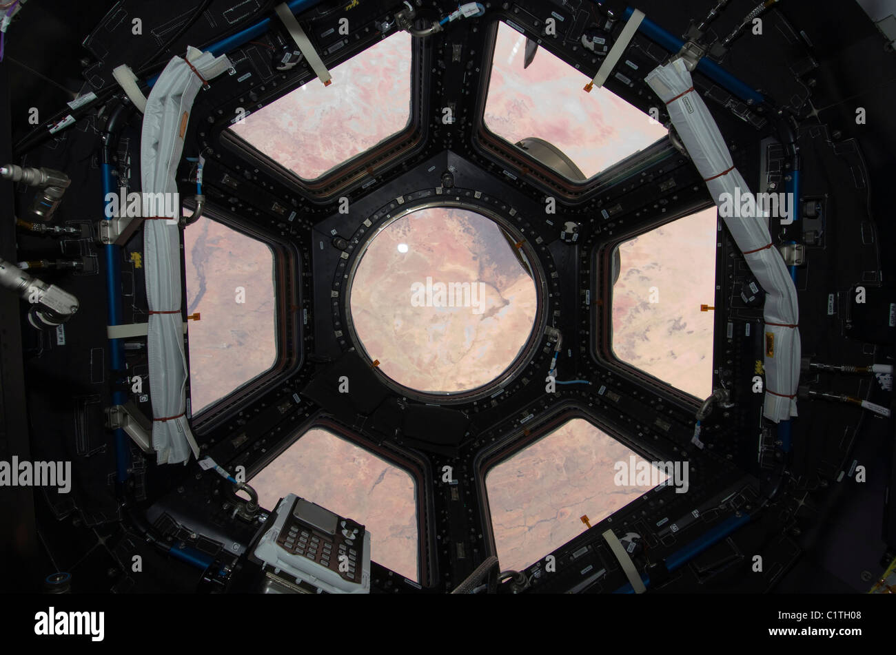 The Sahara Desert visible through the windows of the cupola on the ...