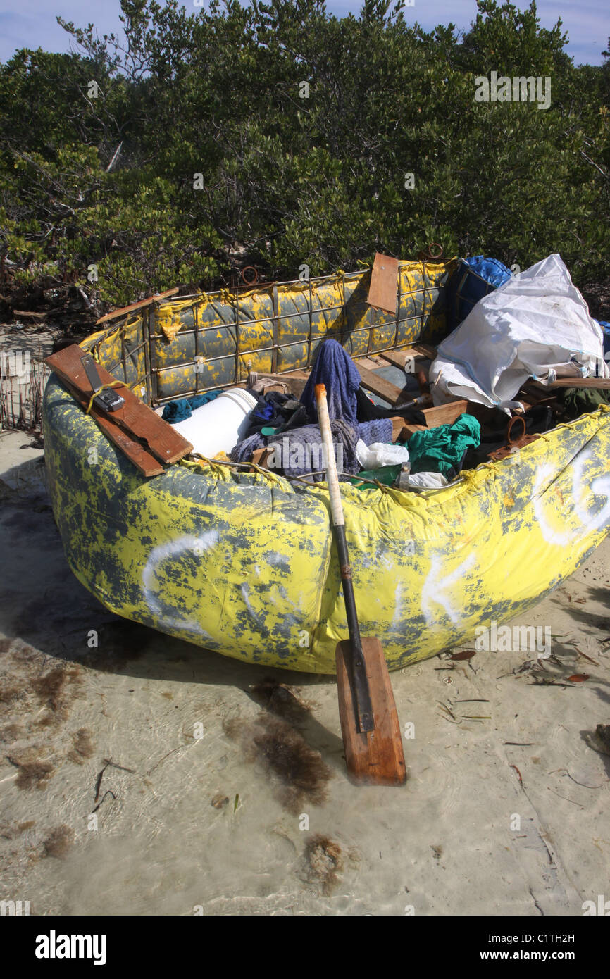 abandoned Cuban immigrant refugee boat Biscayne National Park Florida Stock Photo