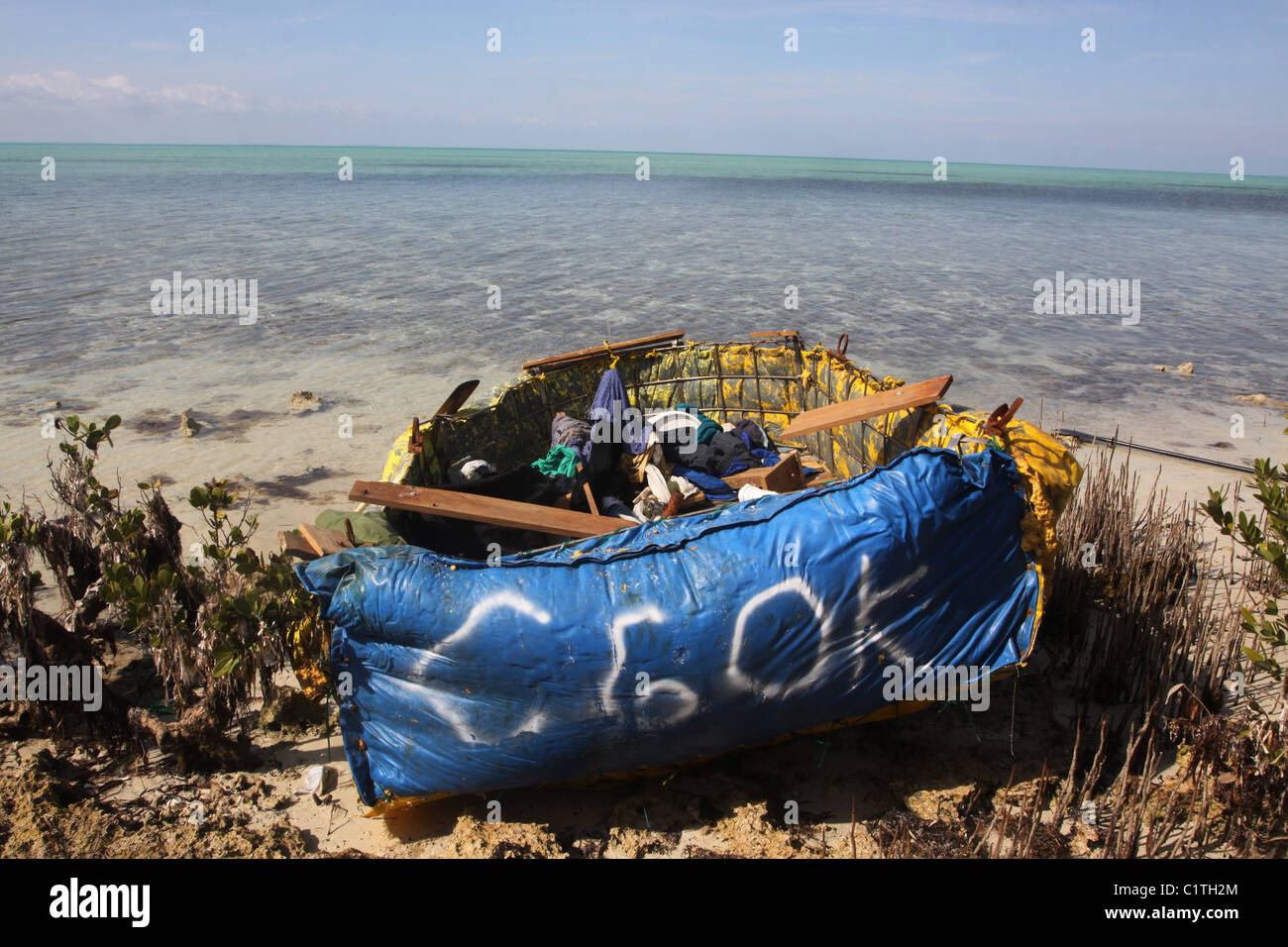 abandoned Cuban immigrant refugee boat Biscayne National Park Florida Stock Photo