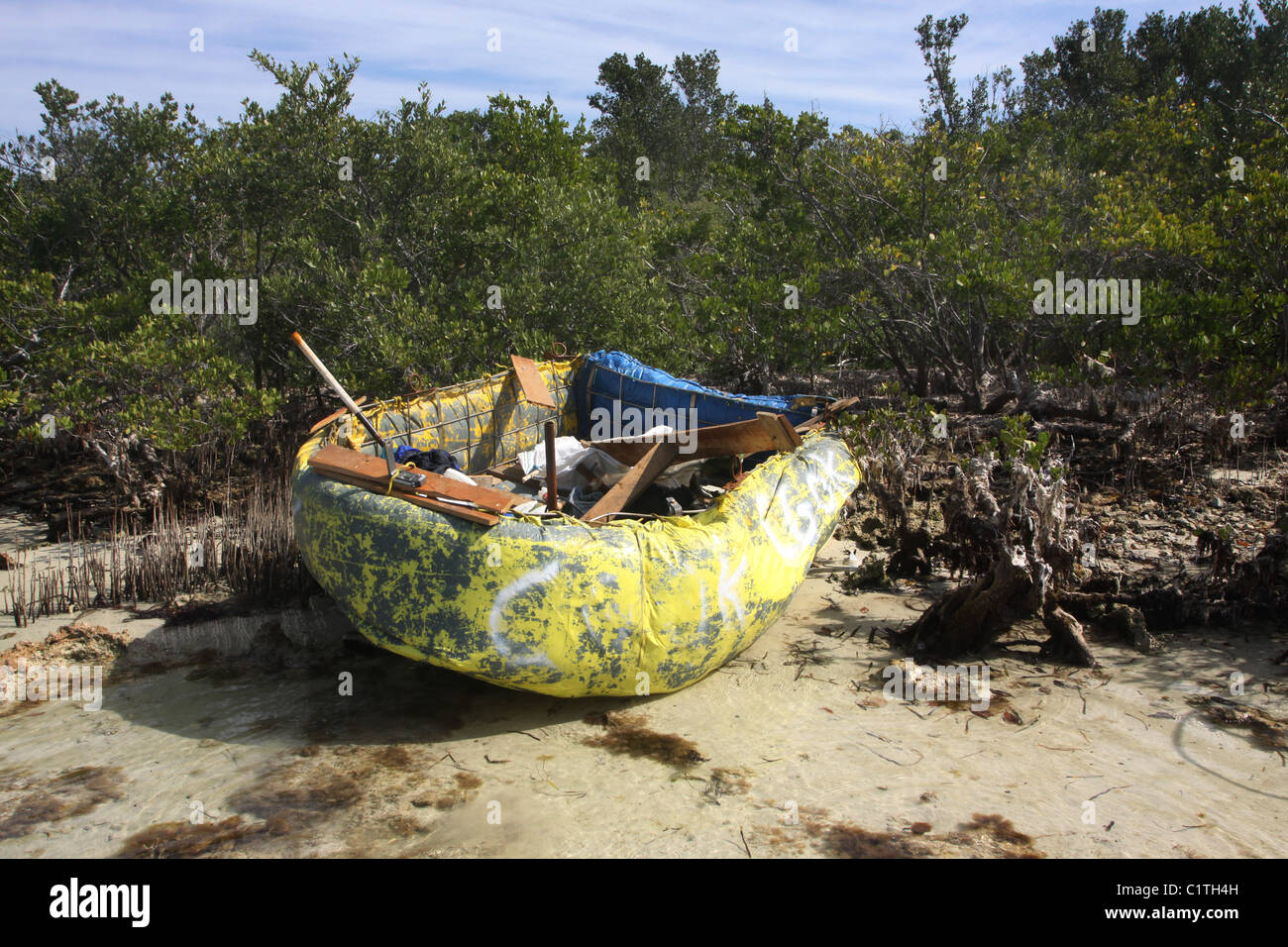 abandoned Cuban immigrant refugee boat Biscayne National Park Florida Stock Photo