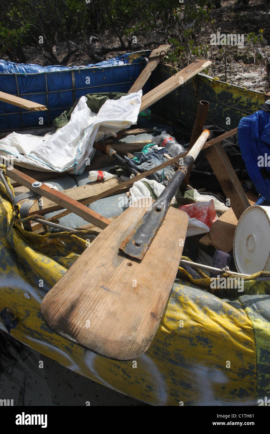 homemade paddle abandoned Cuban immigrant refugee boat Biscayne National Park Florida Stock Photo