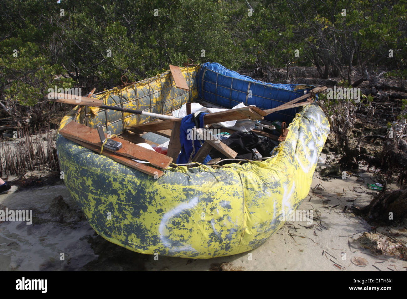 abandoned Cuban immigrant refugee boat Biscayne National Park Florida Stock Photo
