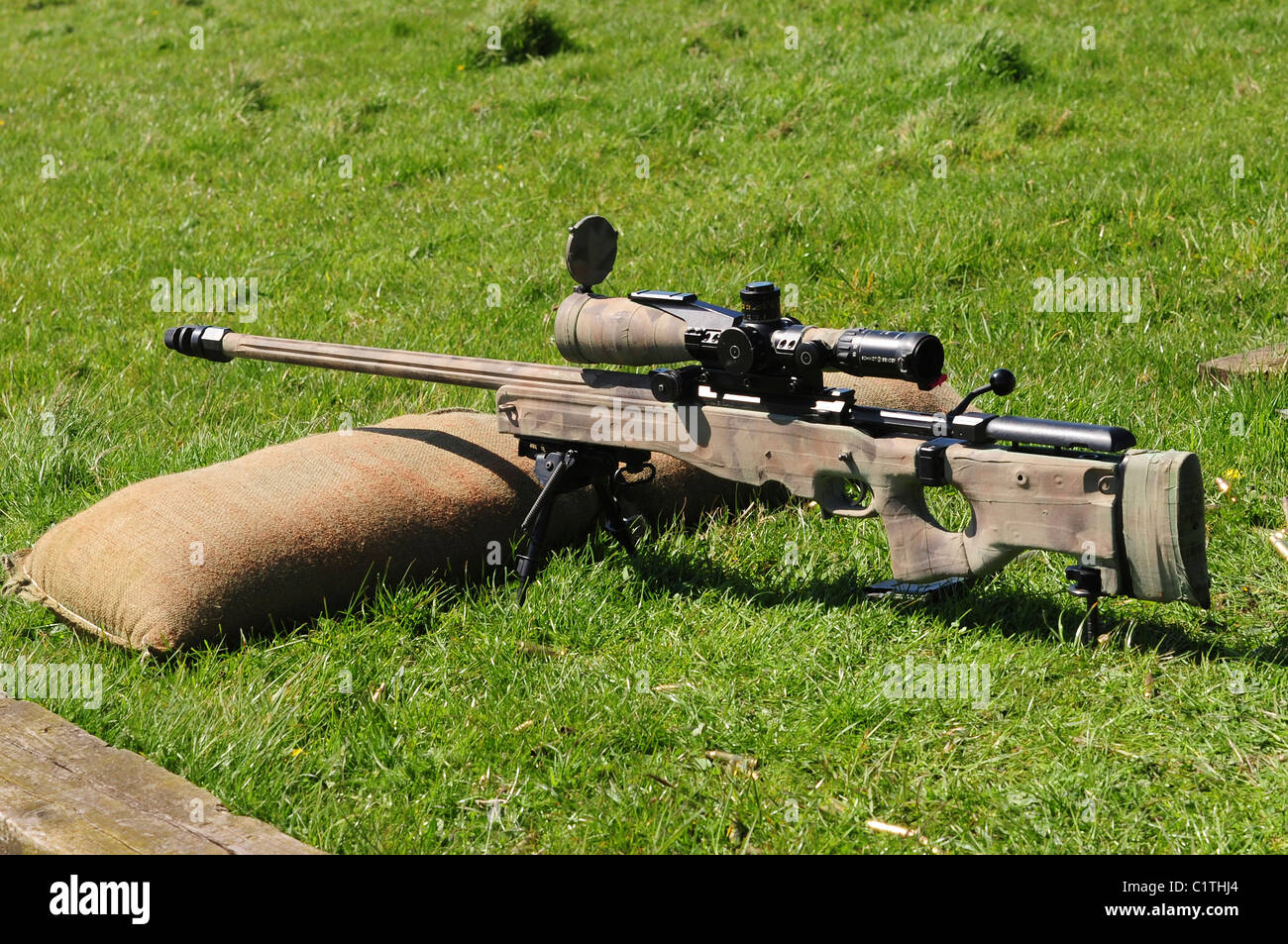 A British Army Arctic Warfare Magnum L115A3 sniper rifle. Stock Photo
