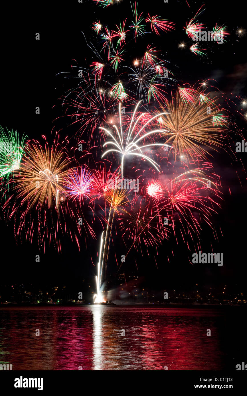 USA, Washington State, Poulsbo, Fourth of July Fireworks Stock Photo